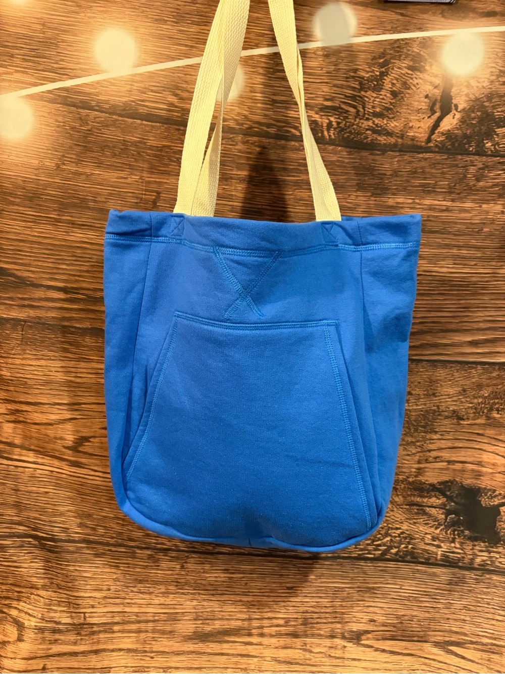 Blue Fleece Sweatshirt Tote Bag with Front Pocket